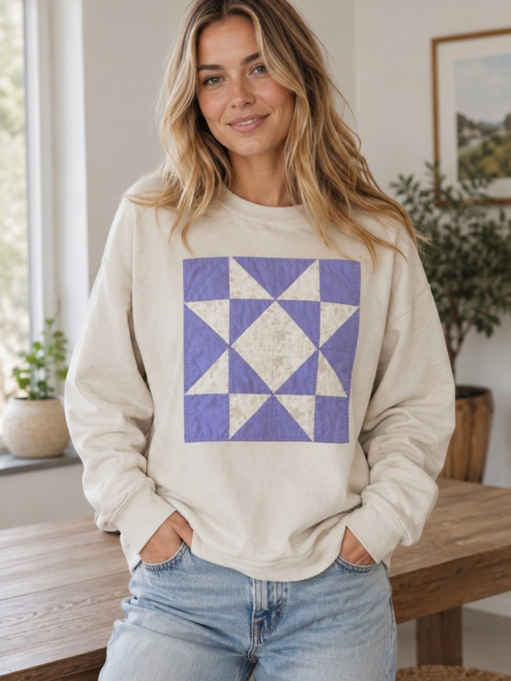 Patchwork Quilt Square Block Comfort Colors Crewneck Sweatshirt   Cotton Granny